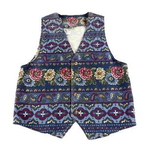 Vintage 70's Vivaldi Jeanswear Floral Paisley Denim Vest Women's M USA Made